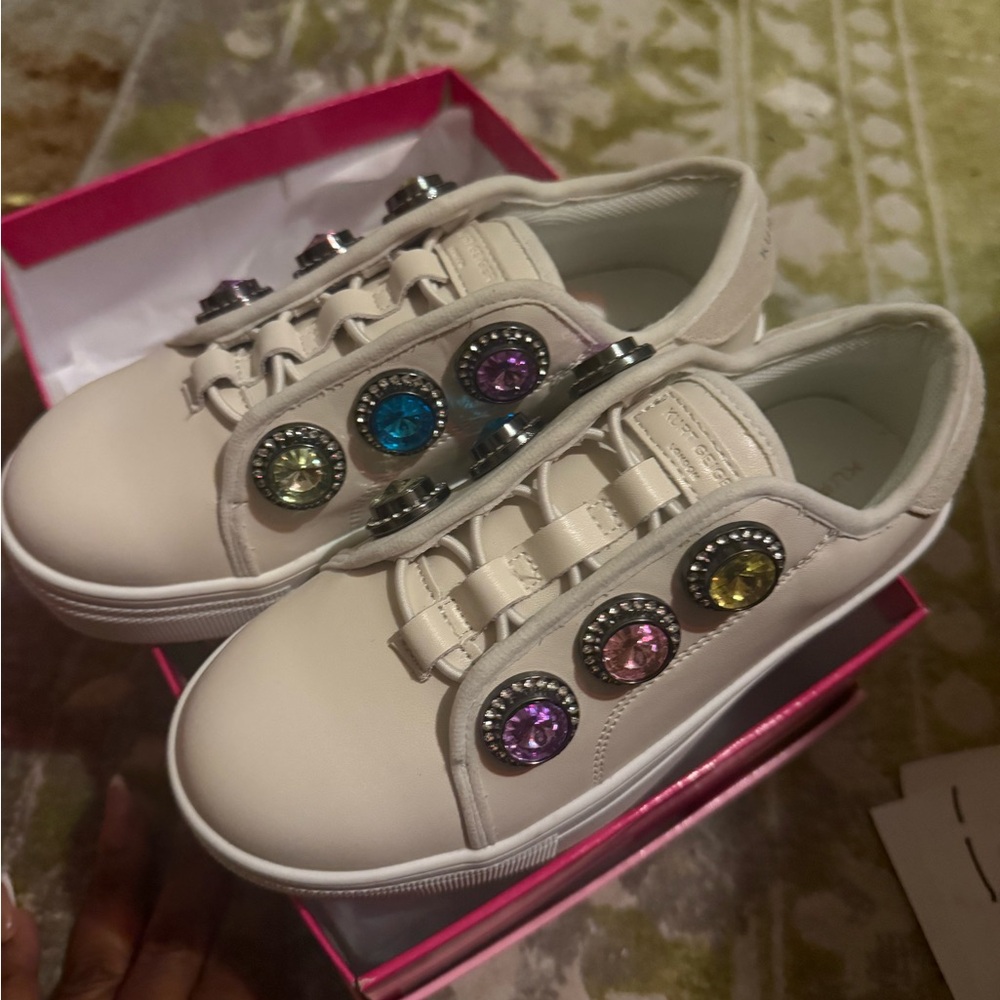 Kurt Geiger Cream Sneakers with Multicolor Gem Details